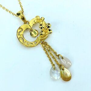 24k gold Apple Floral high relief MOP dangle necklace 5.3g 18" JR9341
